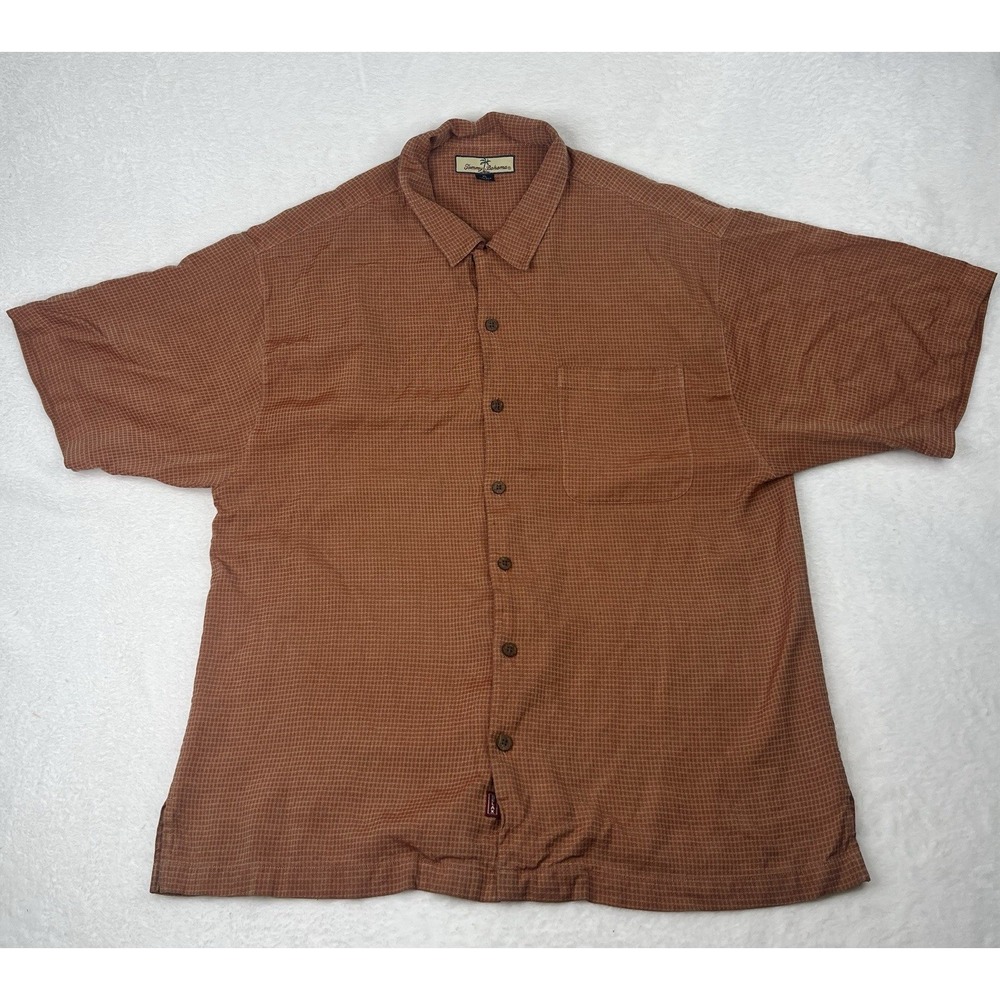 Tommy Bahama Silk Shirt Men's XL Orange Button Up Short Sleeve Tropical Men